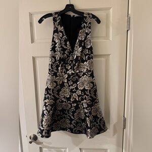 Alice + Olivia Black and Silver Floral Mini Dress